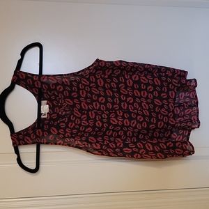 Hot pink and black Lips sheer blouse